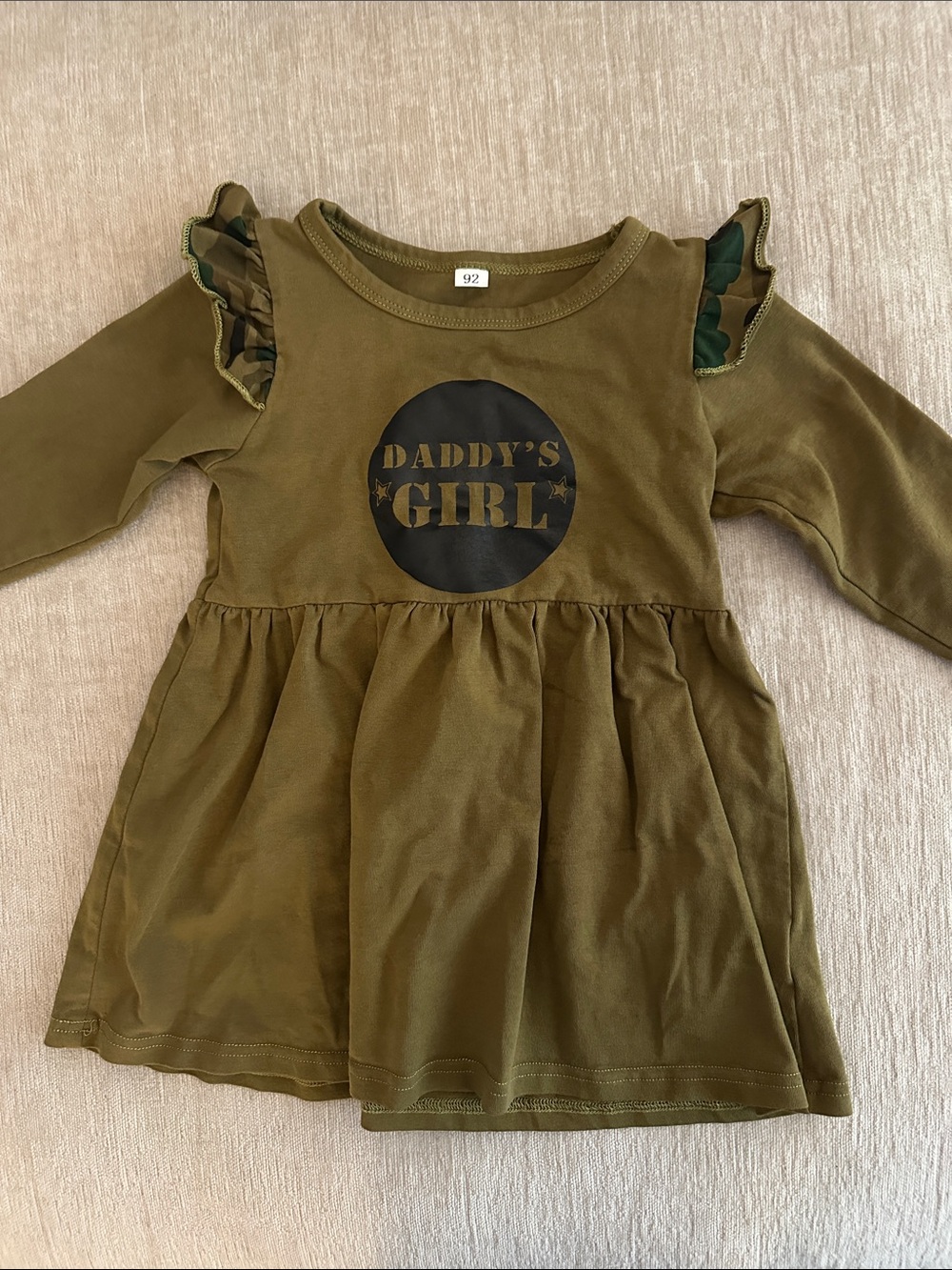Daddy's Girl Olive Green Ruffle-Sleeve Kids Dress